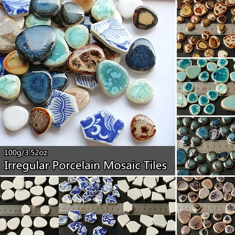 DIY Mosaic Supplies Glass Mosaic Tiles 100g/3.5oz Porcelain 5mm/0.2in Thickness Polygon/Ovoid/Round/Square Ceramic