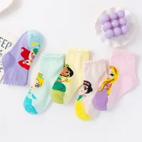 5Pairs Cartoon Disney Princess Socks for Children Girl Spring Autumn Comfortable Breathable Short Socks Kids Baby Socks 1