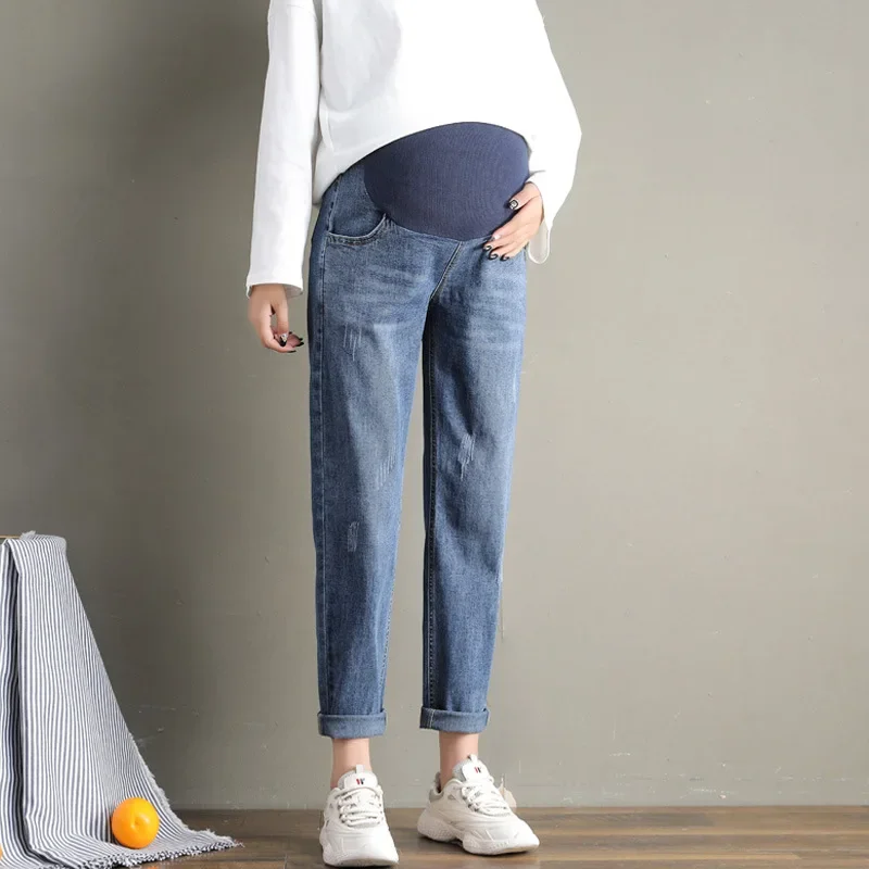 Pregnancy Abdominal Pants Boyfriend Jeans Maternity Pants For Pregnant Women Clothes High Waist Trousers Loose Denim Jeans 6