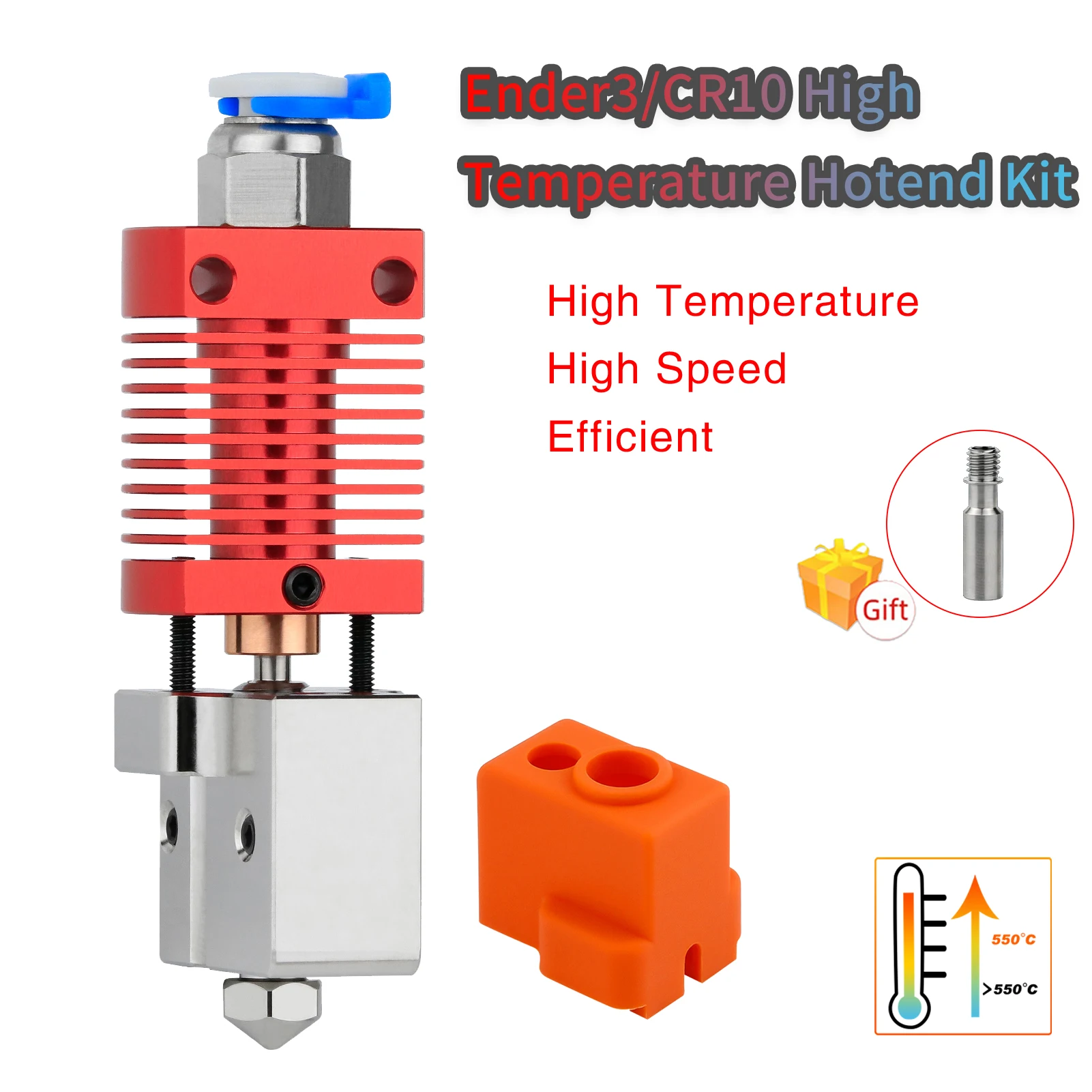 High Temperature Ender 3  Hotend Kit Copper Plated Volcano Nozzle Heating Block Bimetal Throat  Ender3 Pro,V2/CR10,10S Extruder