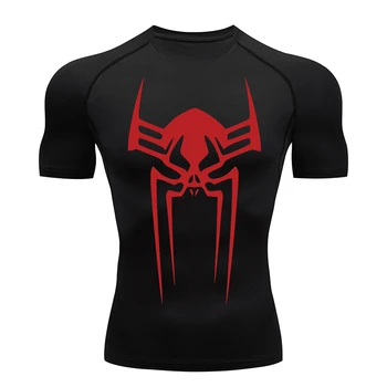 Spider Print Gym Workout Rash Guard for Men Athletic Quick Dry Stretchy Compression Shirts Undershirts Baselayers Tshirts Tops 1