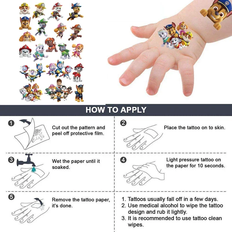 Paw Patrol Tattoo Sticker Cartoon Puppy Toys Pat Patrouille Chase Anime Stickers Toy for Children Boys Girls Birthday Kids Gift