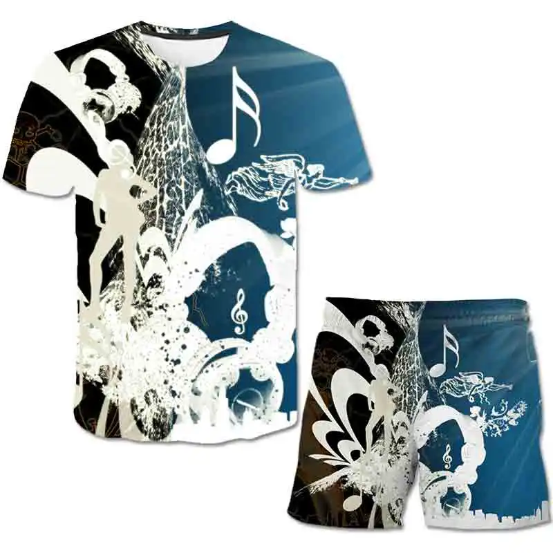 

Boys Girls Music Note Clothes Suits Summer Fashion Cartoon Short Sleeve T Shirts Short Pants Two-Piece Sets Kids Casual Outfits