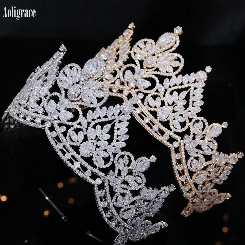 New Luxury 5A Cubic Zirconia Queen Crowns Big Wedding Tiaras for Bride Handmade CZ Prom Party