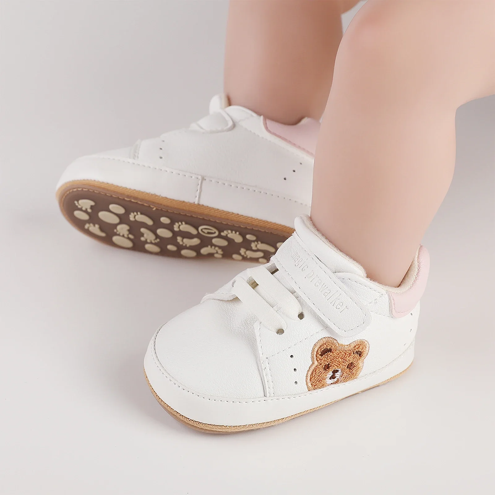Infant Baby Boys Girls Bear Embroidery Prewalker Crib Crawl Shoes Newborn Moccasins First Walkers Sneakers Soft Sole Flat Shoes