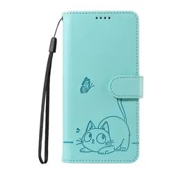 Portafoglio in pelle a flip per telefono con gatto adorabile