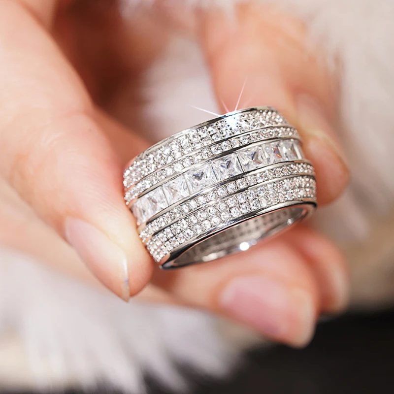 Huitan-خاتم زركونيا فاخر مرصع بالكامل للنساء ، موض...