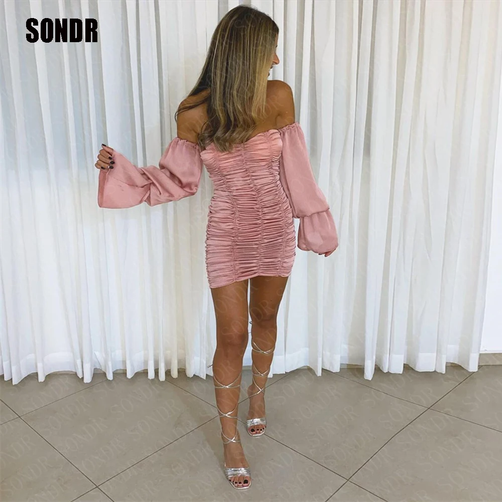 

SONDR Short Dusty Pink Long Sleeves Prom Dress Mini Sweetheart Formal Club Night Dresses Party Gowns Vestidos Cocktail Dresses