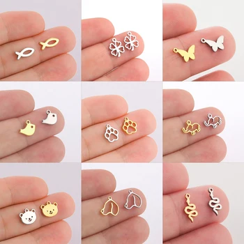 EUEAVAN 개 발 곰 물고기 클로버 펜던트 팔찌 diy 액세서리 만들기 보석에 대한 5pcs 동물 매력 스테인레스 스틸 매력