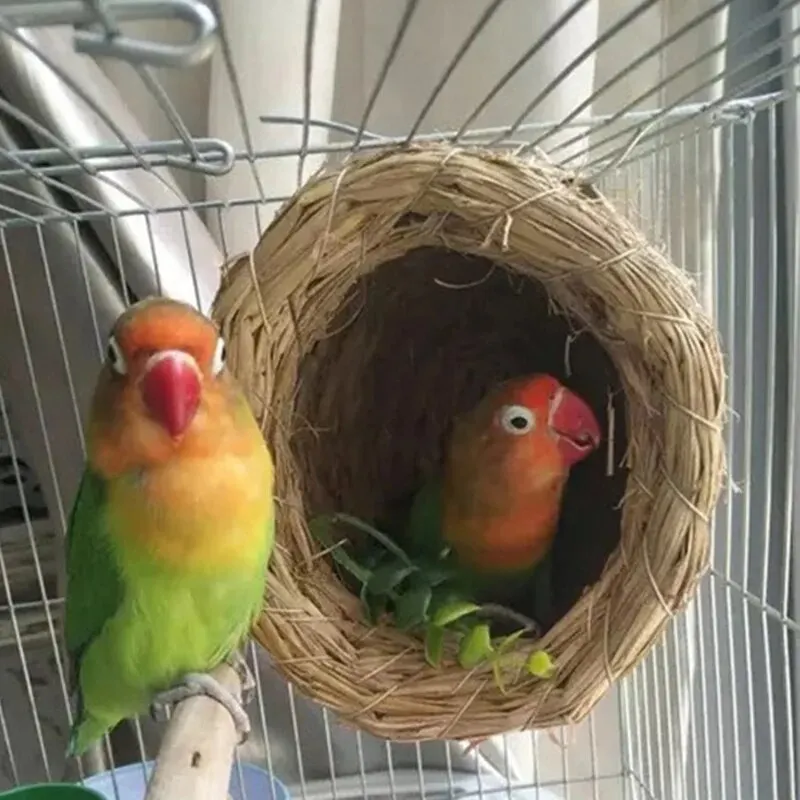Birdcages Straw Bird Nests Natural Grass Woven Birdhouse Resting Breeding Nesting Cages Hideaway Shelter for Finch Canary
