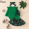 Ceeniu My First St Patricks Day Baby Costume Allover Print Romper+Green Clover Corduroy Dress For Girls Spring Baby Outfit Sets 4