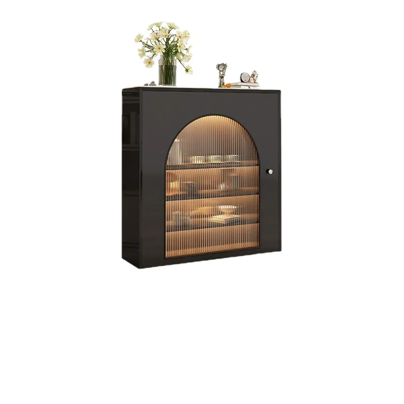 

ZL Vintage Fireplace Curio Cabinet Black Display Cabinet Hallway Storage Shelf Sideboard Cabinet