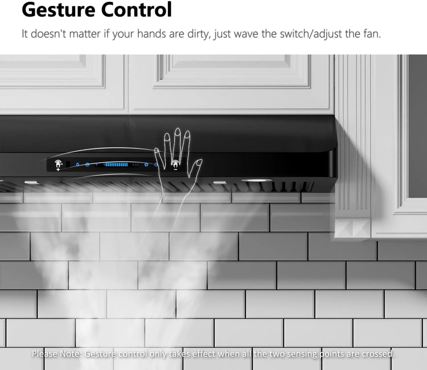 30 inch Black Range Hood 900 CFM Under Cabinet Stainless Steel Kitchen Vent Hood with 4 Speed Gesture Sensing&Touch Control