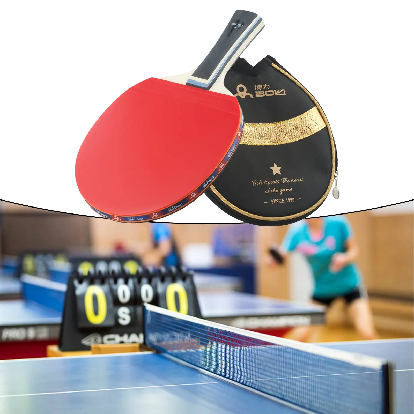 

Ракетка для настольного тенниса, 7 слоев, черная + красная, двусторонняя