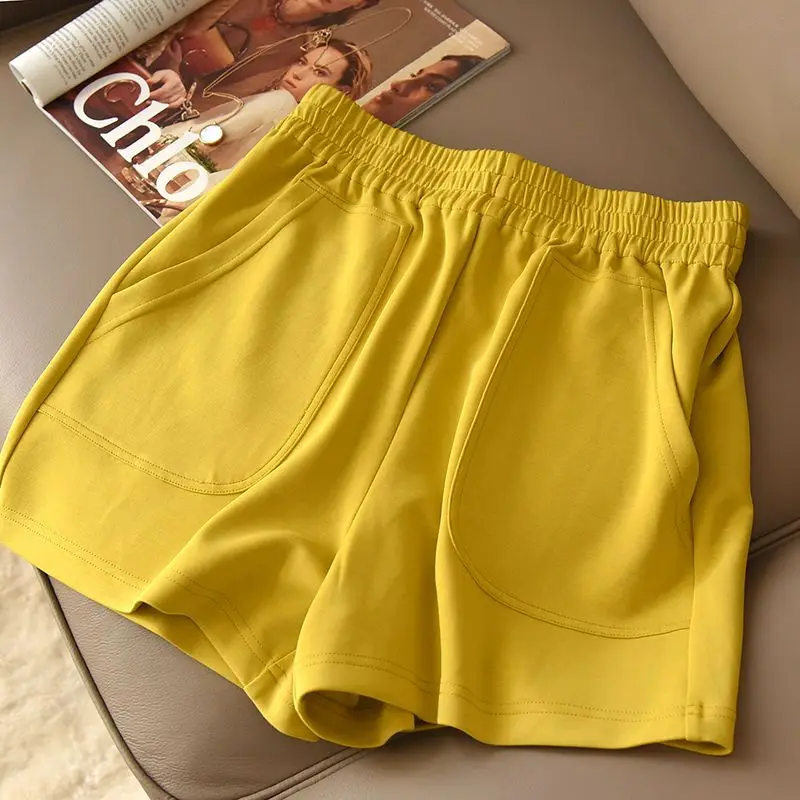 Summer New High Street Oversize Wide Leg Trousers Women High Waist Elastic Waist Pockets Comfortable Hot Pants All-match Shorts