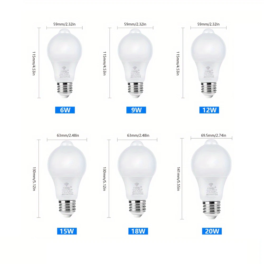 PIR 모션 센서 LED 전구, E27, 20W, 18W, 15W, 12W, 9W, 6W, AC220V 야간 조명, 가정용 주방 계단 조명, 10 개