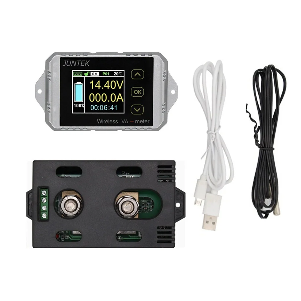 

JUNTEK VAT1200 100V 200A Wireless Ammeter Voltmeter Battery Capacity Monitoring Coulomb Counter 12V 24V 48V Color Screen Meter