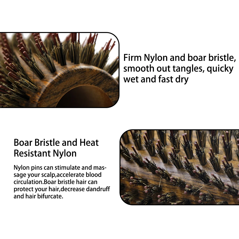 Professional Boar Bristle Round Hair Brush for Women and Men Hair Styling Comb Salon Hairdressing Hairdresser Wood Round Brush 3