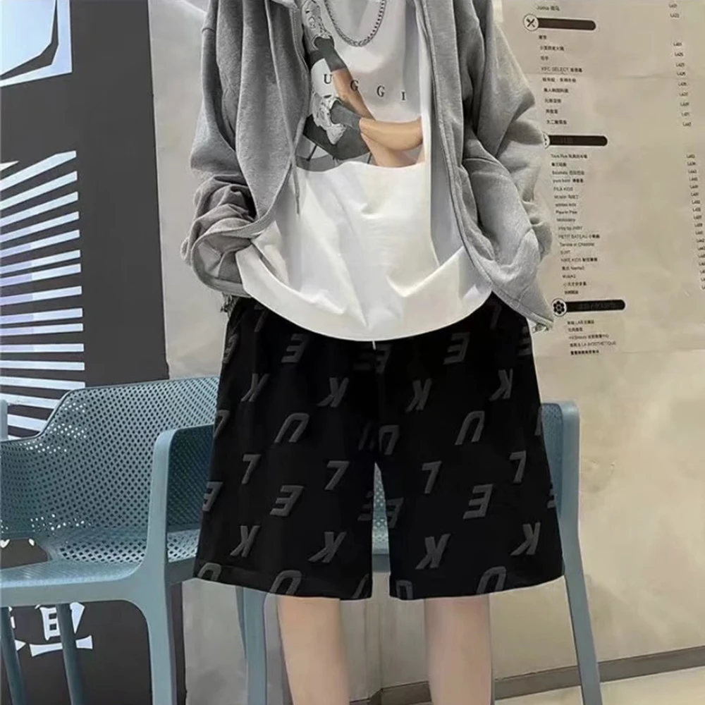 Foam Printed Casual Shorts Men's Summer Beach Pants Loose Trendy Street Sports Five-point Pants Unisex Elastic Waist Sweatpants