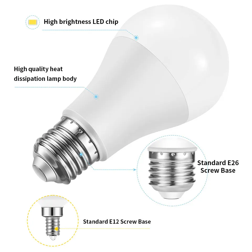 10PCS Led 전구 E26 E12 AC110V 20W 18W 15W 12W 9W 6W 3W 3000K/4000K/6000K 가정 및 사무실 조명에 대 한 높은 루멘 빛