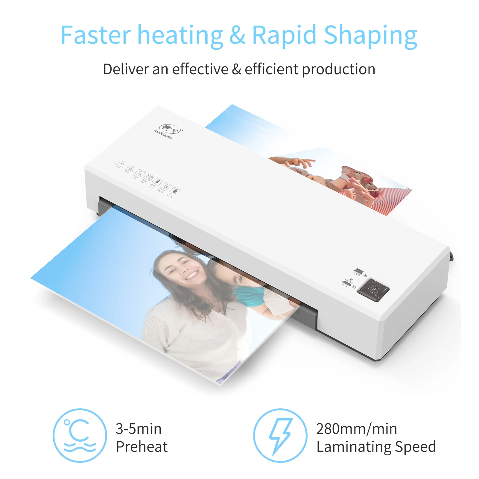 OSMILE Desktop Laminator Machine Set A4 Size Hot and Cold Lamination 2 Roller System 9 inches Max Width Suitabe A4/A5/A6 laminating machine