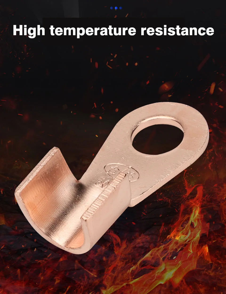 Kabelcrimpklemmen OT-20A 30A 60A 100A 150A 200A aus rotem Kupfer, runde Ösenklemmen mit Schraubloch, offener Drahtverbinder – Detail 3