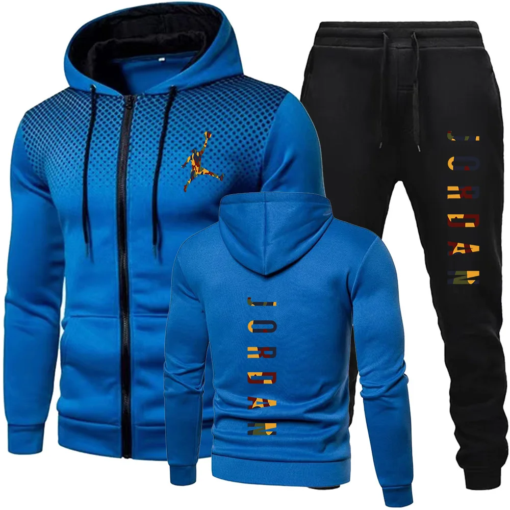 2024 New Spring Autumn Fleece Print Men's Tracksuit Hoodies Pants 2Pcs Sets Sports Suit High Quality Brand Men's Clothing
