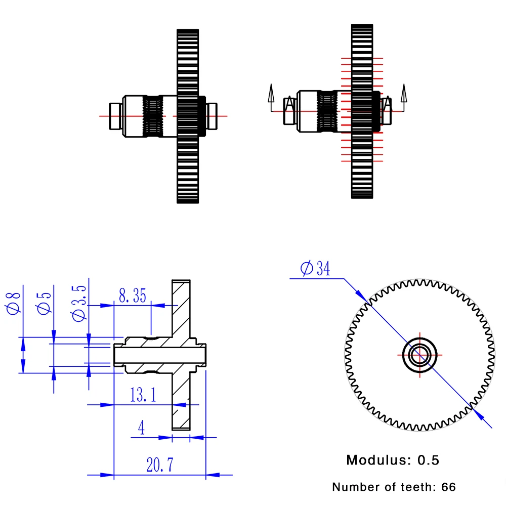 Braço Tensor Titan Aero Metal Extrusora Atualizado Engrenagem Cnc com 66 Dentes Prusa i3 Sidewinder x1 x2 Genius Extrusora Peças - Imagem 4