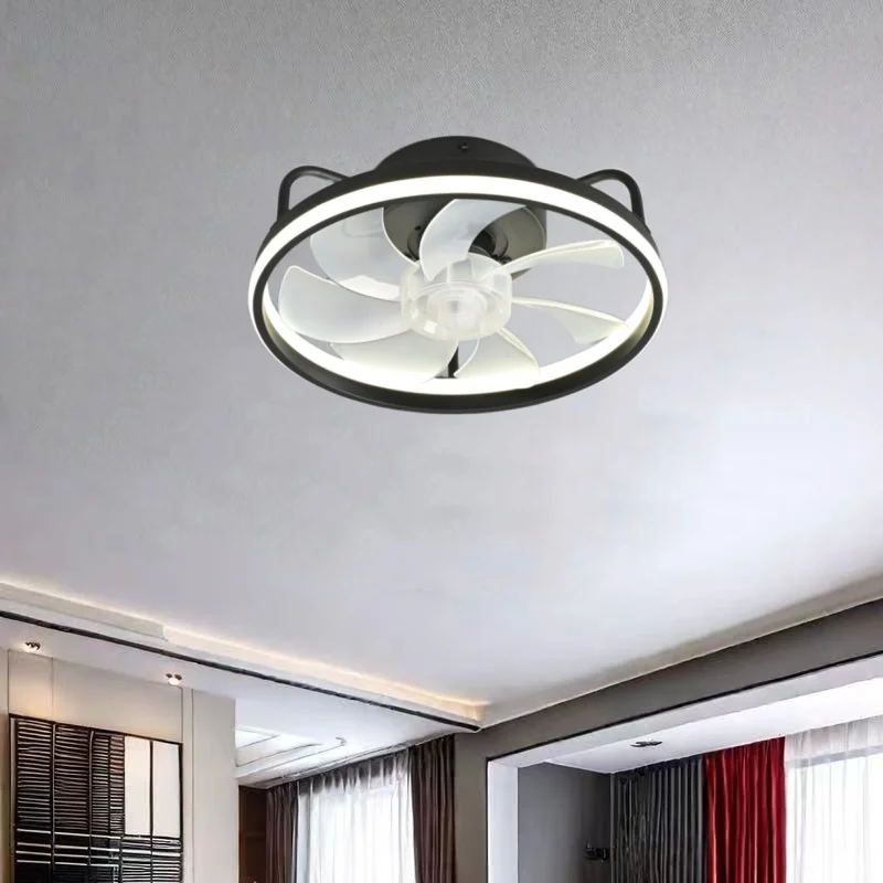 Modern Ceiling Fans Lights Remote Dimmable Low Profile Flush Mount Bladeless Fan