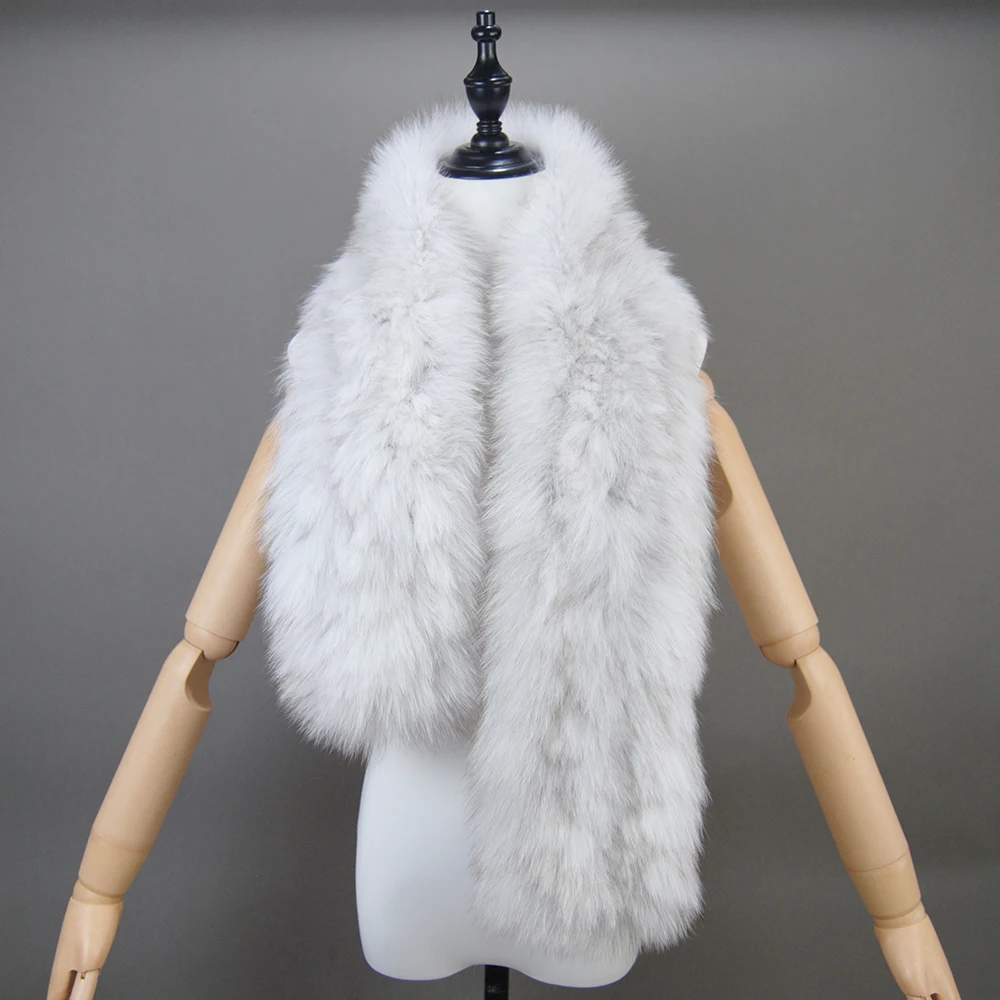 Women Real Fox Fur Scarf Fashion Lady Winter Warm Soft Knitted Real Fox Fur Neckerchief Quality Natural Ring Scarves