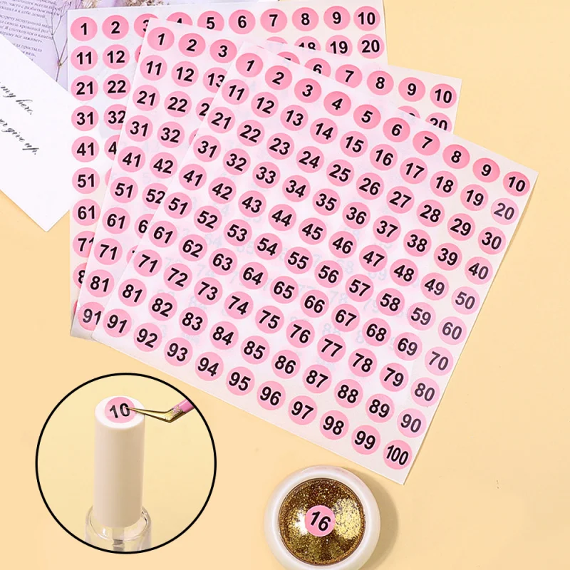 5/10Sheets 1-100 Pink round Numbersï¼ŒNumber Label DIY Stickers Manicure Implement Nail Polish Bottle Serial Number Color Stickers