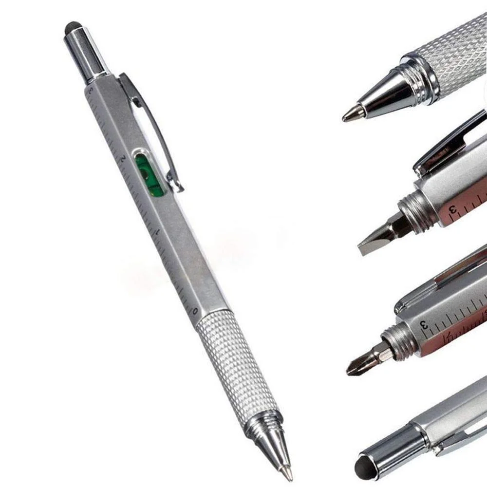 Multi Tool 6 In 1 Touch Ballpoint Stylus Pen With Spirit Level Ruler Screwdriver Office School Supplies