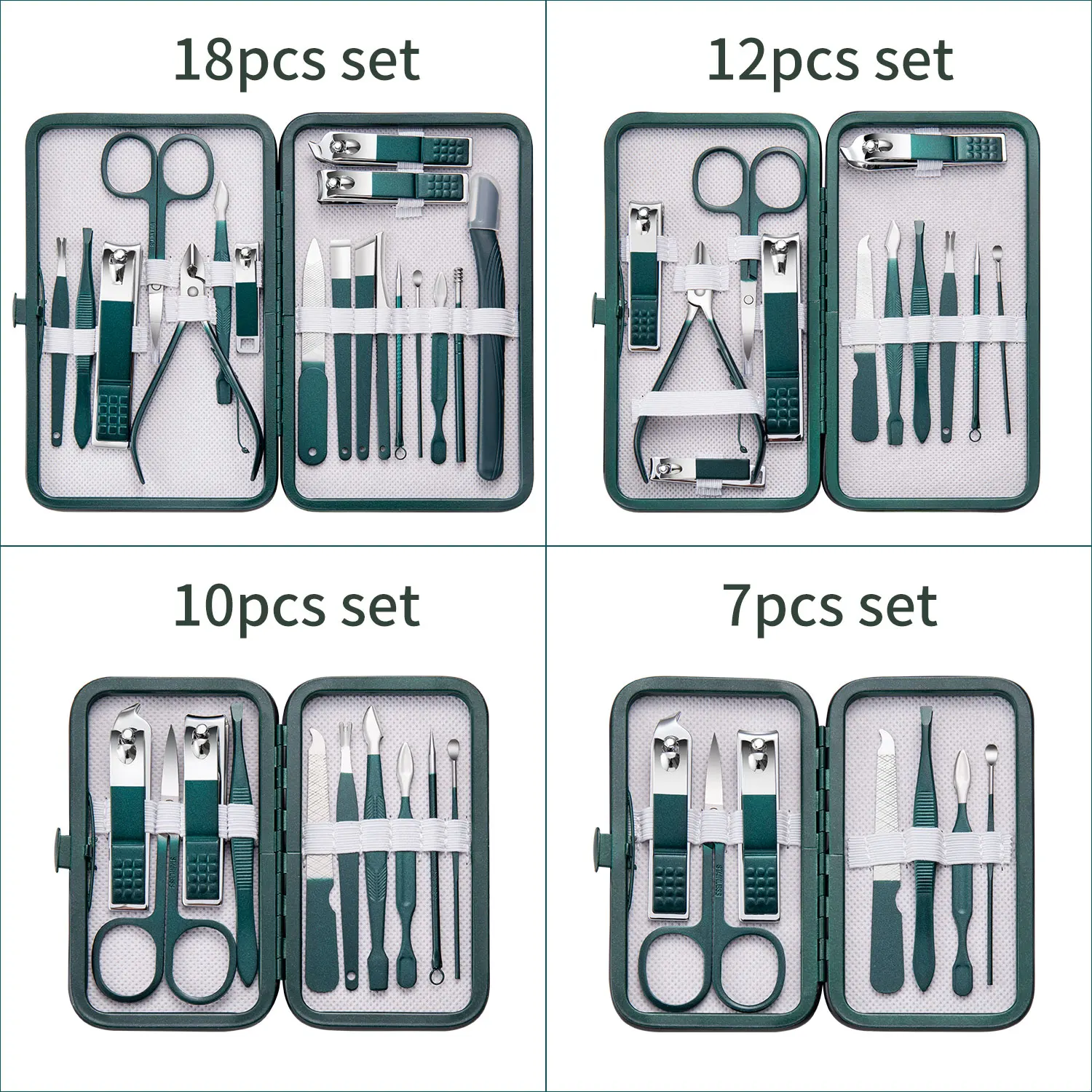 7/10/12/18Pcs Manicure Set Stainless Steel Nail Cutter Fingernail Clippers Trimmer Eyebrow Scissor Tweezers Ear Spoon Facial Car 2