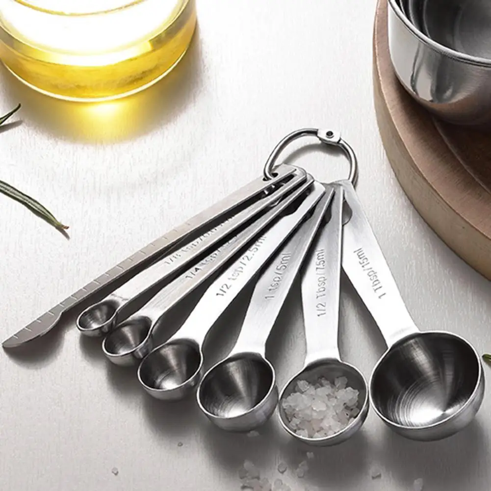 

7Pcs/Set Measuring Spoon with Leveler Accurate Measurement Stainless Steel Spice Measuring Scoop Set for Baking Cooking