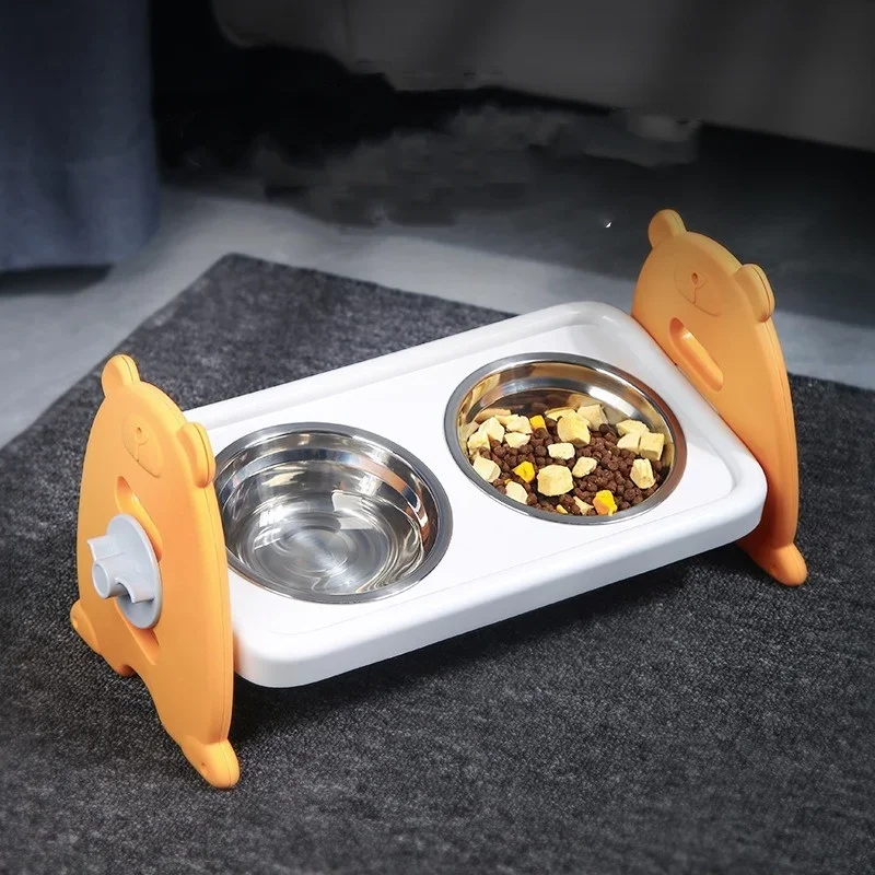 Stainless Steel Elevated Dog Bowls with Bamboo Stand