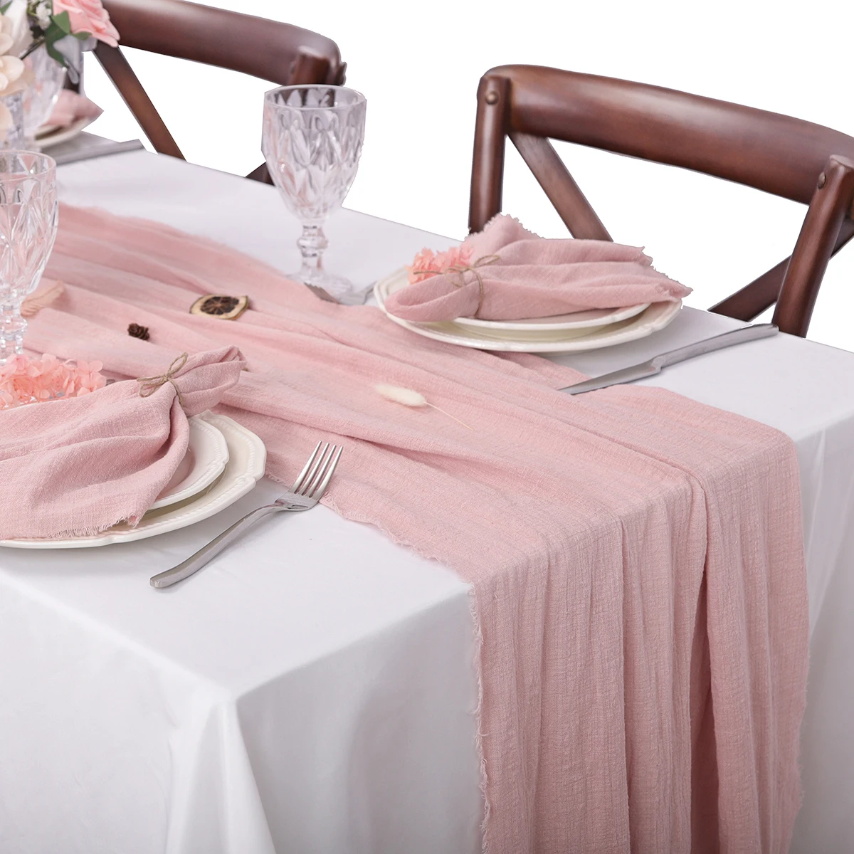 Retro Cotton Gauze Cloth Table Runner Pink Texture Dining Napkins Vintage  Wedding Christmas Party Dining Table Decoration