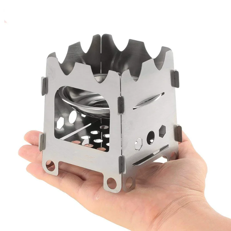 

Outdoor Camping Stainless Steel Folding Wood Stove Durable Portable Picnic Mini Stove for Field Hiking Exploration