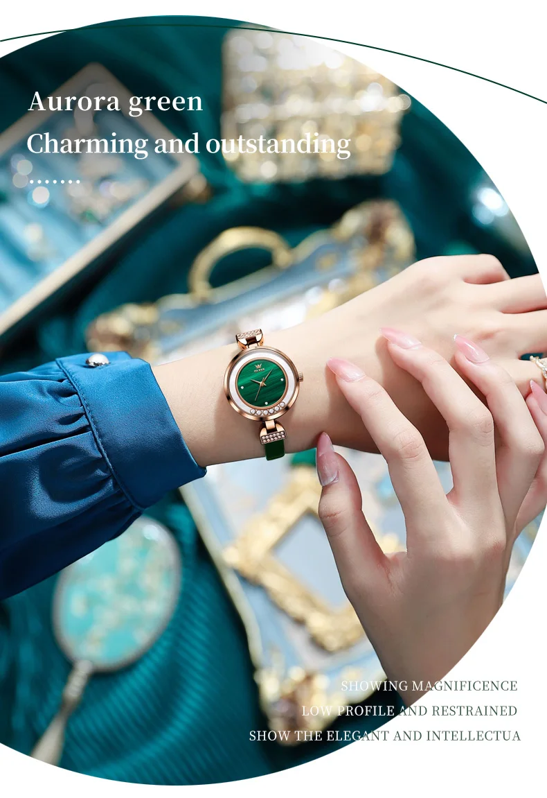 OLEVS 5540 Women's Watches Casual Fashion Original Quartz Wristwatch Elegant Green Simple Dress Watch for Woman Waterproof Leath