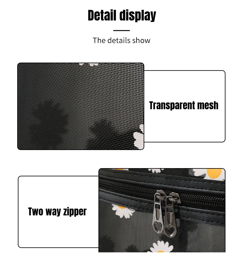 2-Pcs Mesh Cosmetic Makeup Bags Daisy Printing Travel Toiletry Wash Make Up Case Zipper Beauty Organizer 11 2-Pcs Mesh Cosmetic Makeup Bags Daisy Printing Travel Toiletry Wash Make Up Case Zipper Beauty Organizer