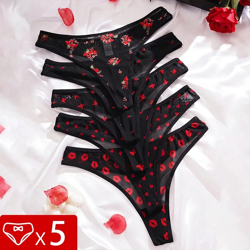 Women Thongs 5pcs/pack Print Design Sexy Women thongs Breathable Comfortable Lady g-string Underwear Elegant Sexy Lingerie Fashion New Panty