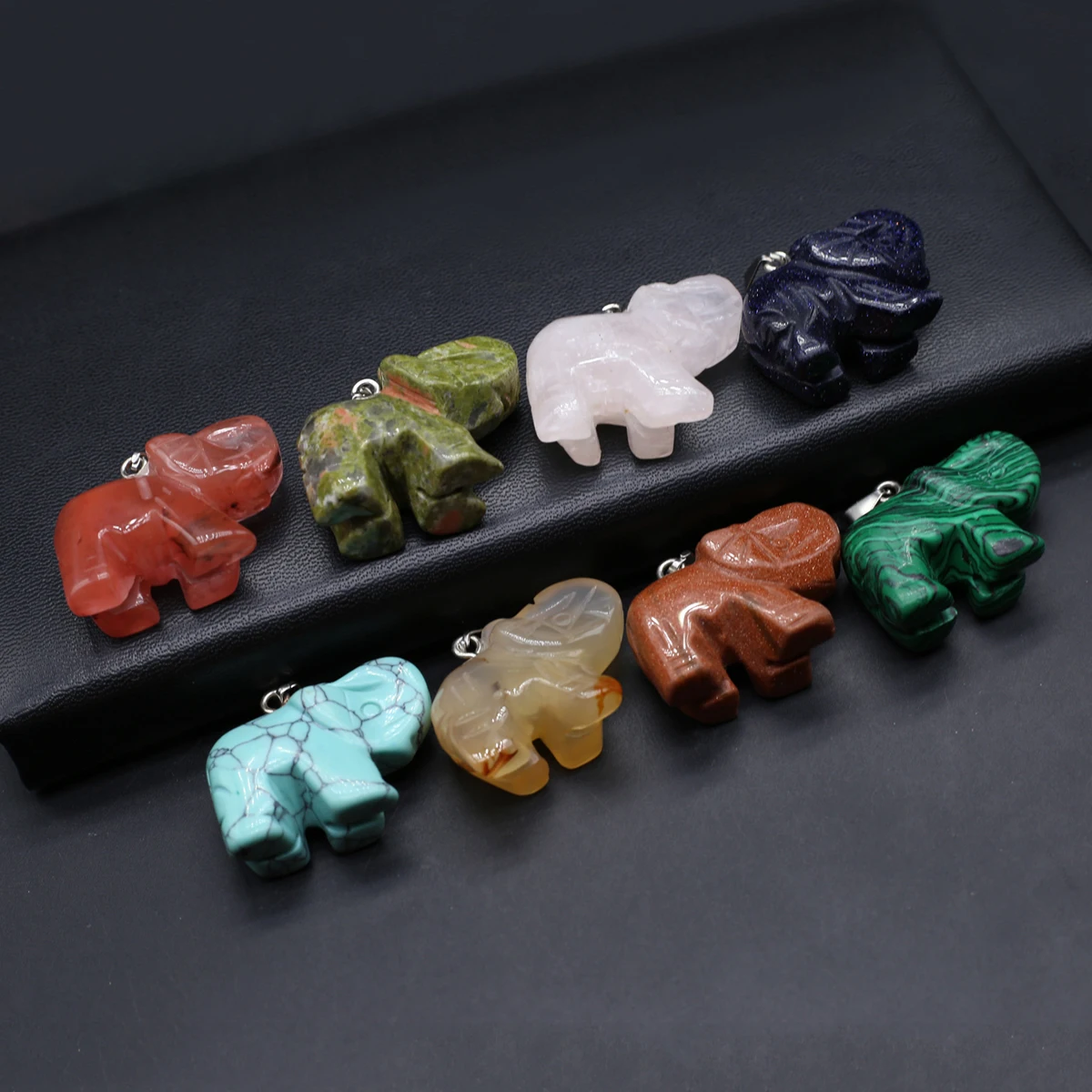5PCS Natural Stone Turquoise Unakite Random Color Elephant Shape Pendant 28x38mm Jewelry Making DIY Necklace Accessories Gift