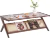 Coffee Table, Glass Nightstand Side Table, Boho Wooden End Table with Storage for Living Room,Dining Room, Tea 6