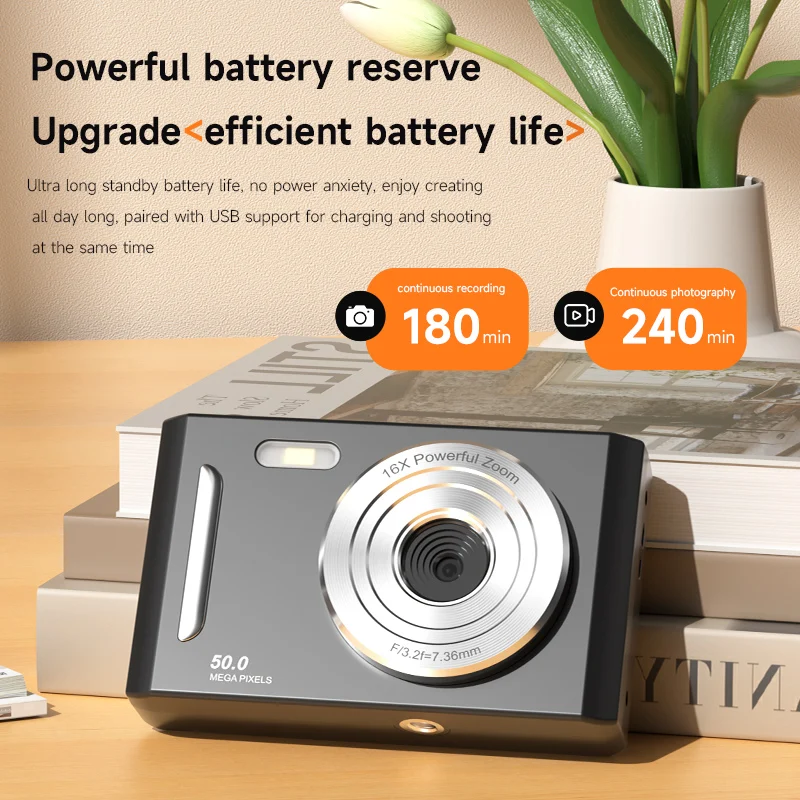 4K Digital Camera Dual Camera Flash 50 Million Pixel Retro 2.4 Inch Screen CCD Portable Card Entry-level 8x Digital Zoom Camera