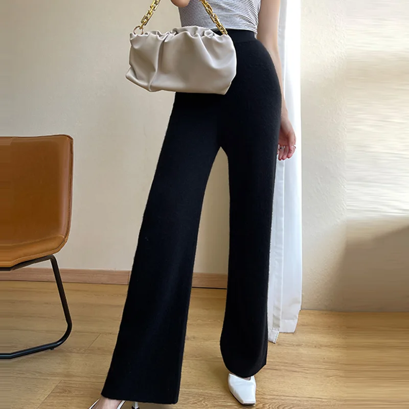 Jueqi Autumn and Winter New Women's Cashmere Wide Leg Pants 100% Pure Wool Knitted Loose Pants MX-23604