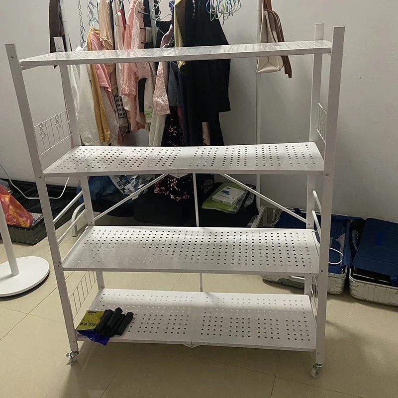 Kitchen Cabinets Folding Storage Rack Installation-free Floor Removable Multi-layer Pot Storage Rack Home Snack Storage Shelf Z 6