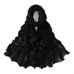 Women's Lightweight Crumpled Cotton Voile Scarf - Spring Solid Color Shawl Wrap (Black)