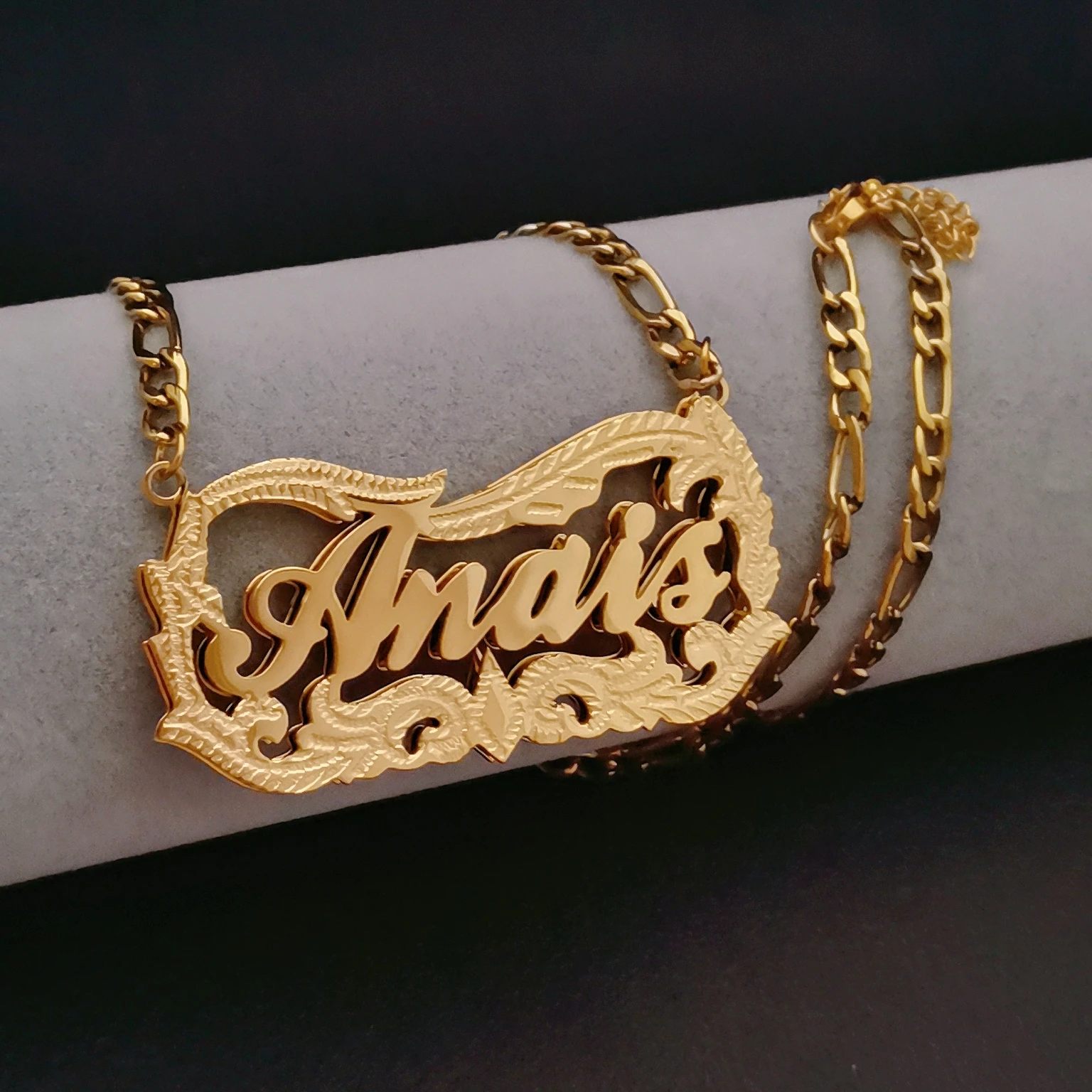 Custom 3D Nameplated Necklace Personalized Gold Figaro Chain Stainless Steel Jewelry Customized Name Necklaces for Women