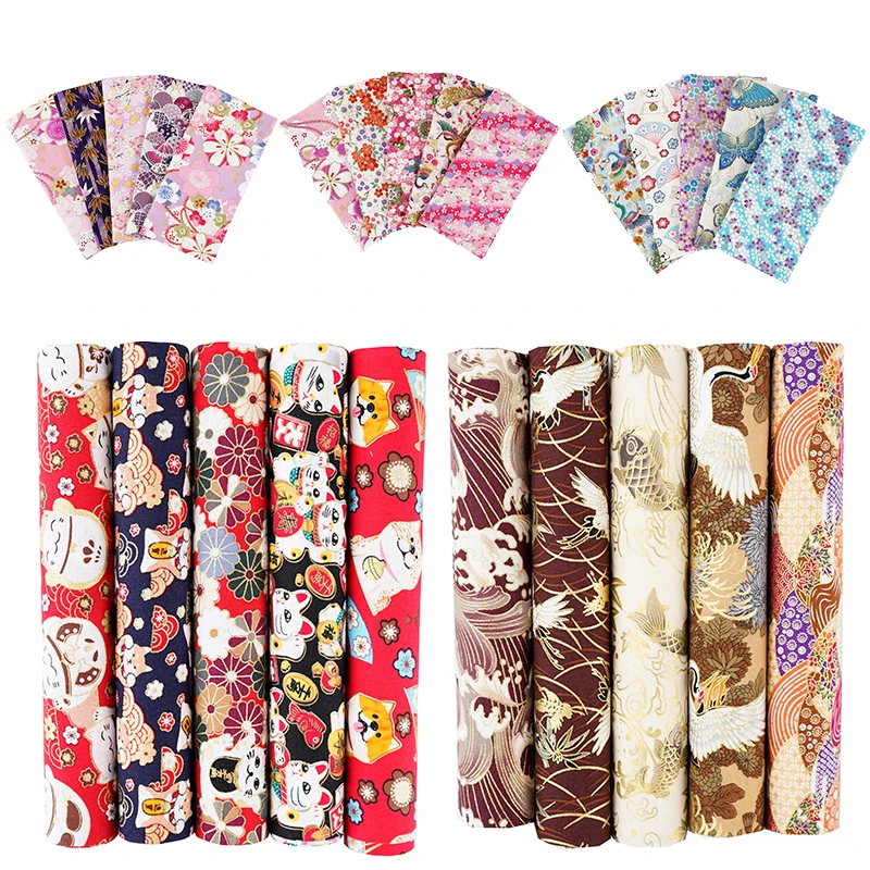 Japanese Style Cotton Fabric Handmade Patchwork Material Quilting Patch Sakura Clothing Fabric Diy Sewing Cloth 5pcs/set Cotton Fabric Cotton Poplin Fabric