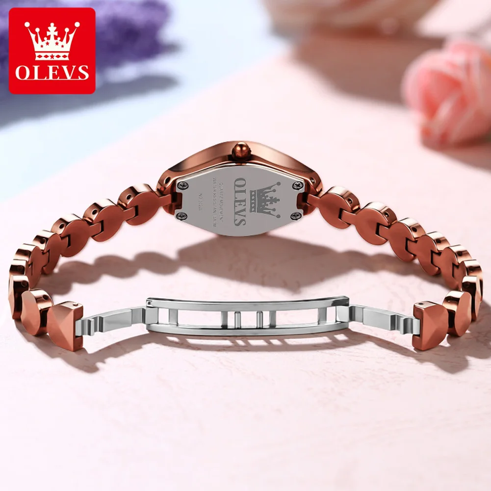 OLEVS Quartz Watch for Women Luxury Tungsten Steel Women's Watch Rhombus Mirror Waterproof Elegant Ladies Wristwatch Reloj Mujer