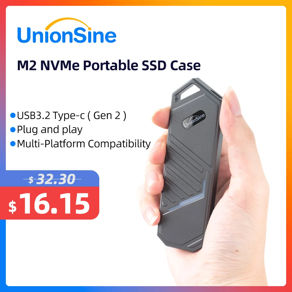 Ssd Case Enclosure Nvme Usb 3.2 tipo c Gen2 10gbps Liga de Alumínio M.2 Nvme Unidade de Estado Sólido para 2230 2242 2280 Unionsine-m2